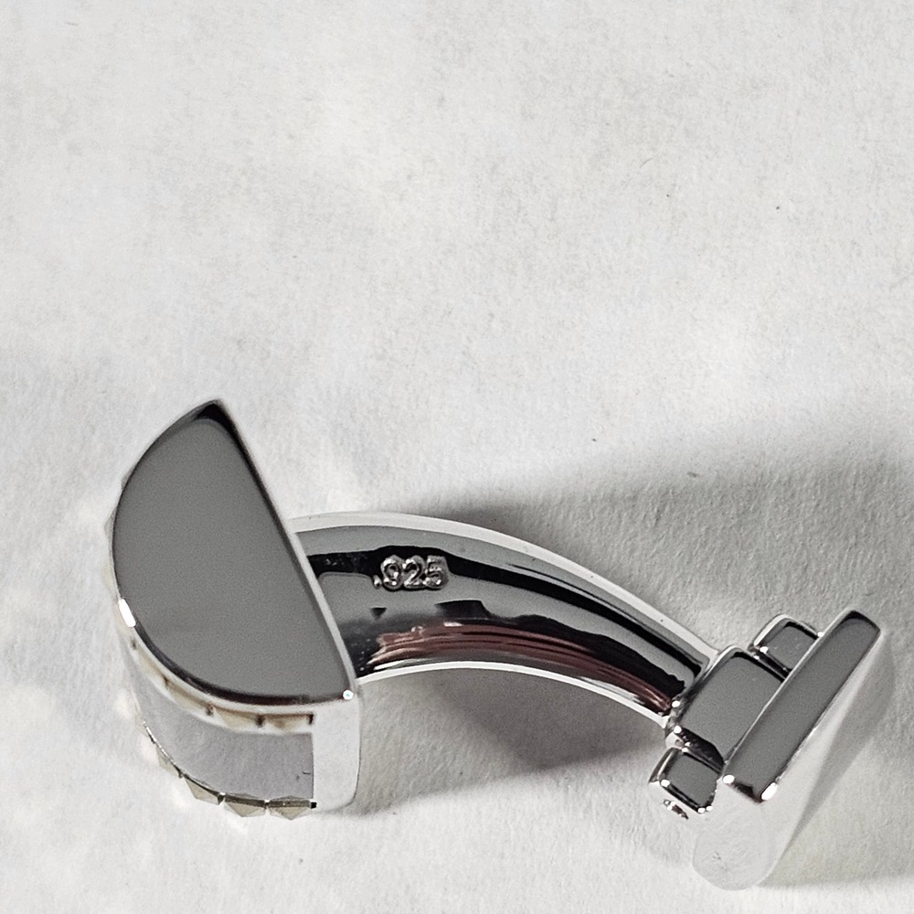 Jan Leslie Cufflinks Mens OS Black Onyx 925 Sterling Silver Pyramid‎ Stud Barrel - Picture 4 of 5